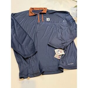 Mens Majestic MLB Detroit Tigers Cool Base 1/4 Zip Navy Baseball Shirt 3X NEW